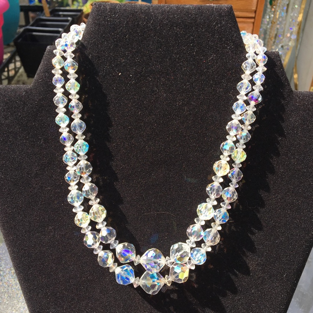 Vintage Crystal glass Bead Double Strand Necklace